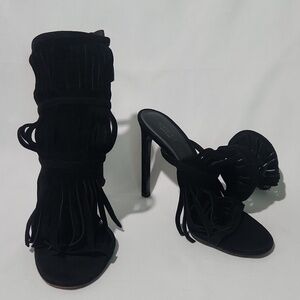 Gucci Black Fringed High-Heel Sandals